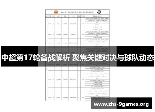 中超第17轮备战解析 聚焦关键对决与球队动态